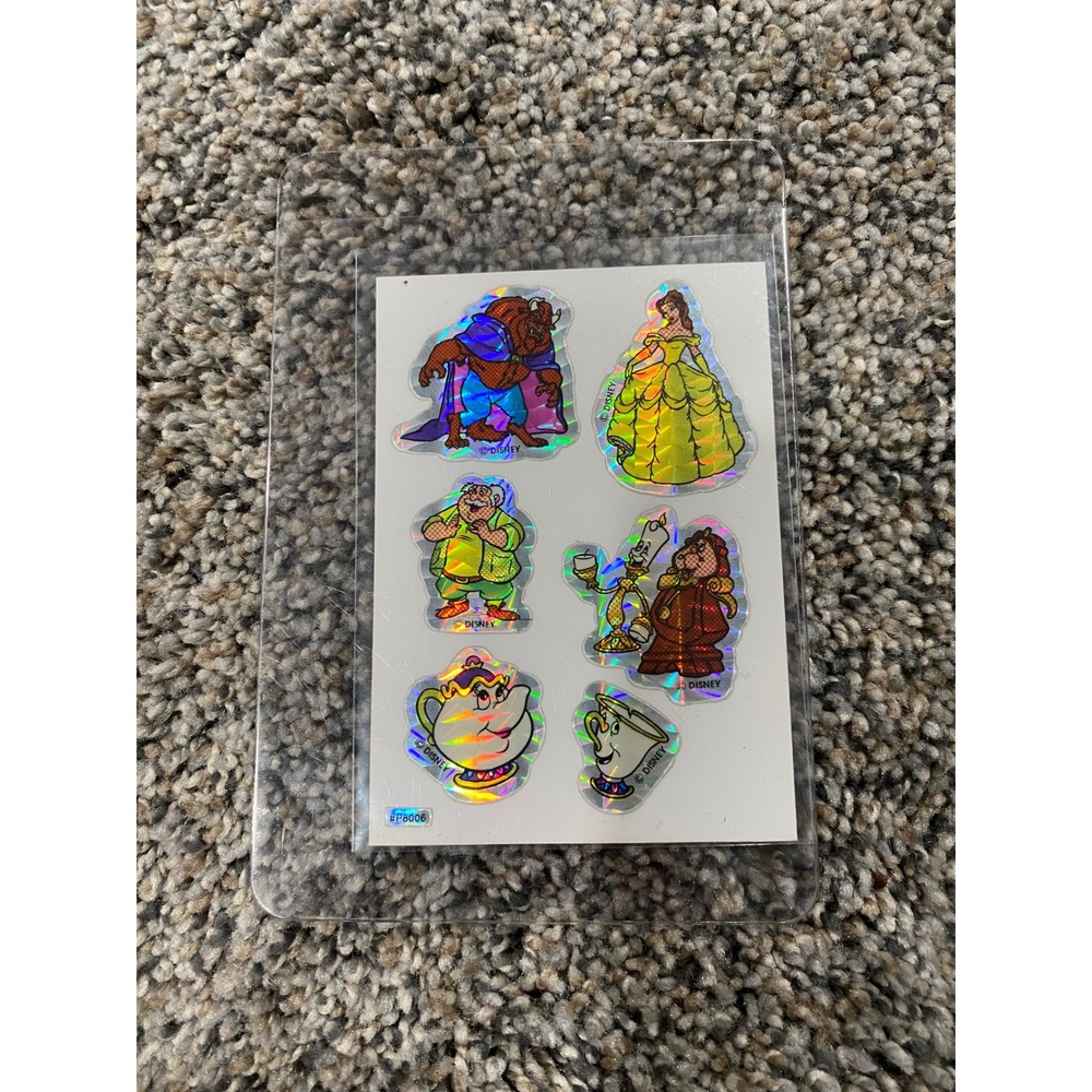 Vintage Disney Beauty and the Beast Holographic Sticker Sheet Belle Beast P8006